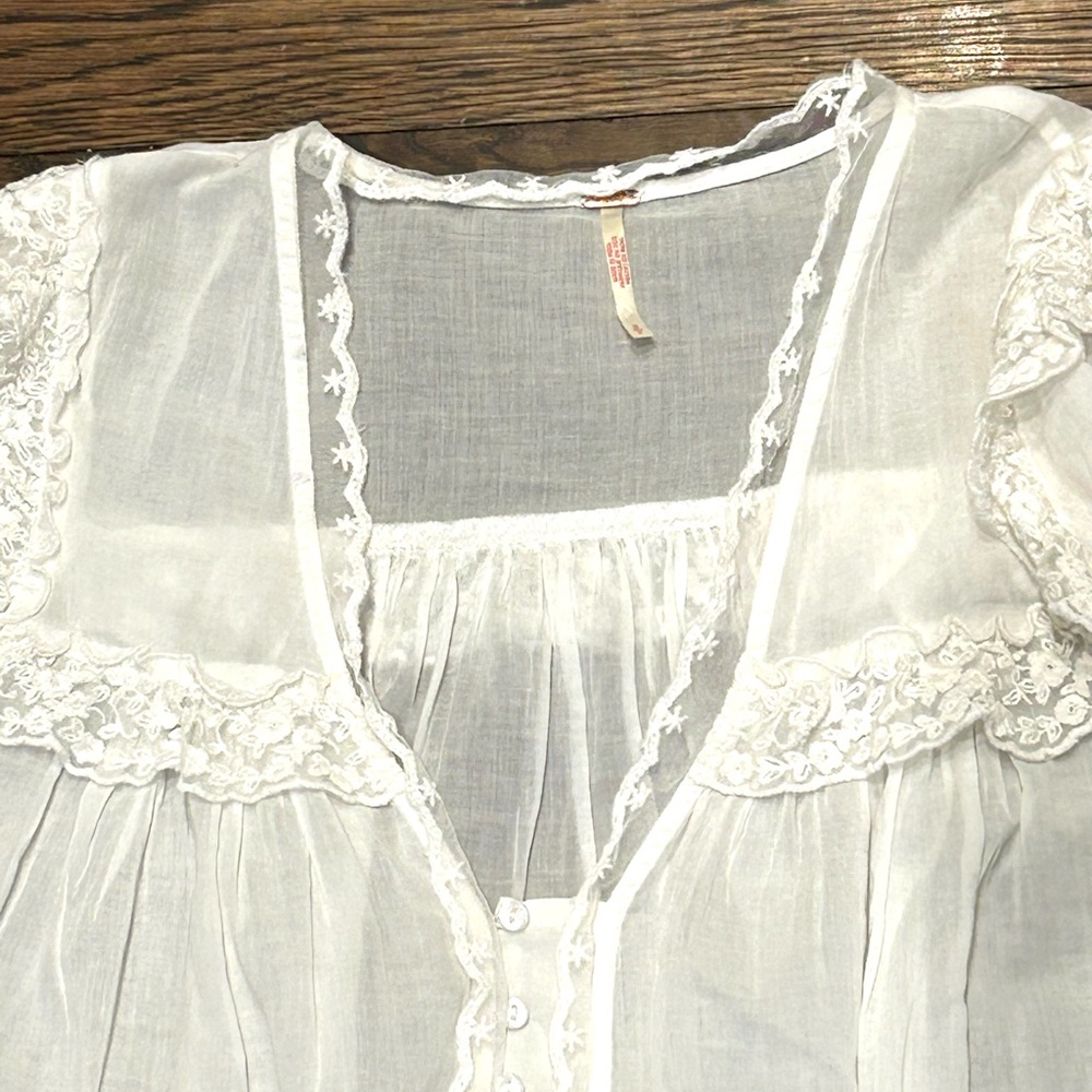 Free People Luna White Lace Sheer Blouse - Picture 4 of 12